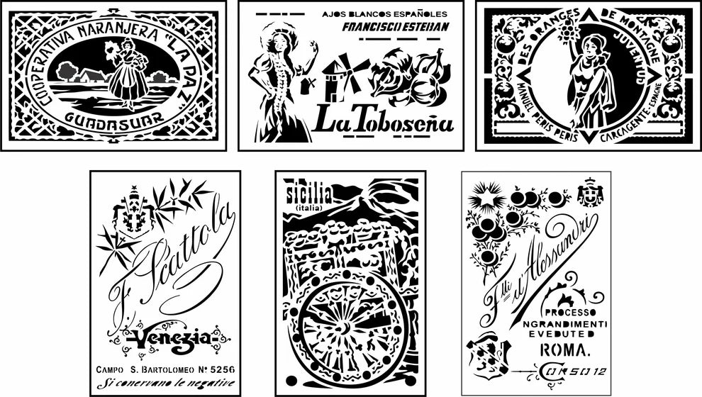 JRV Stencil - Italian Labels Mini Pack