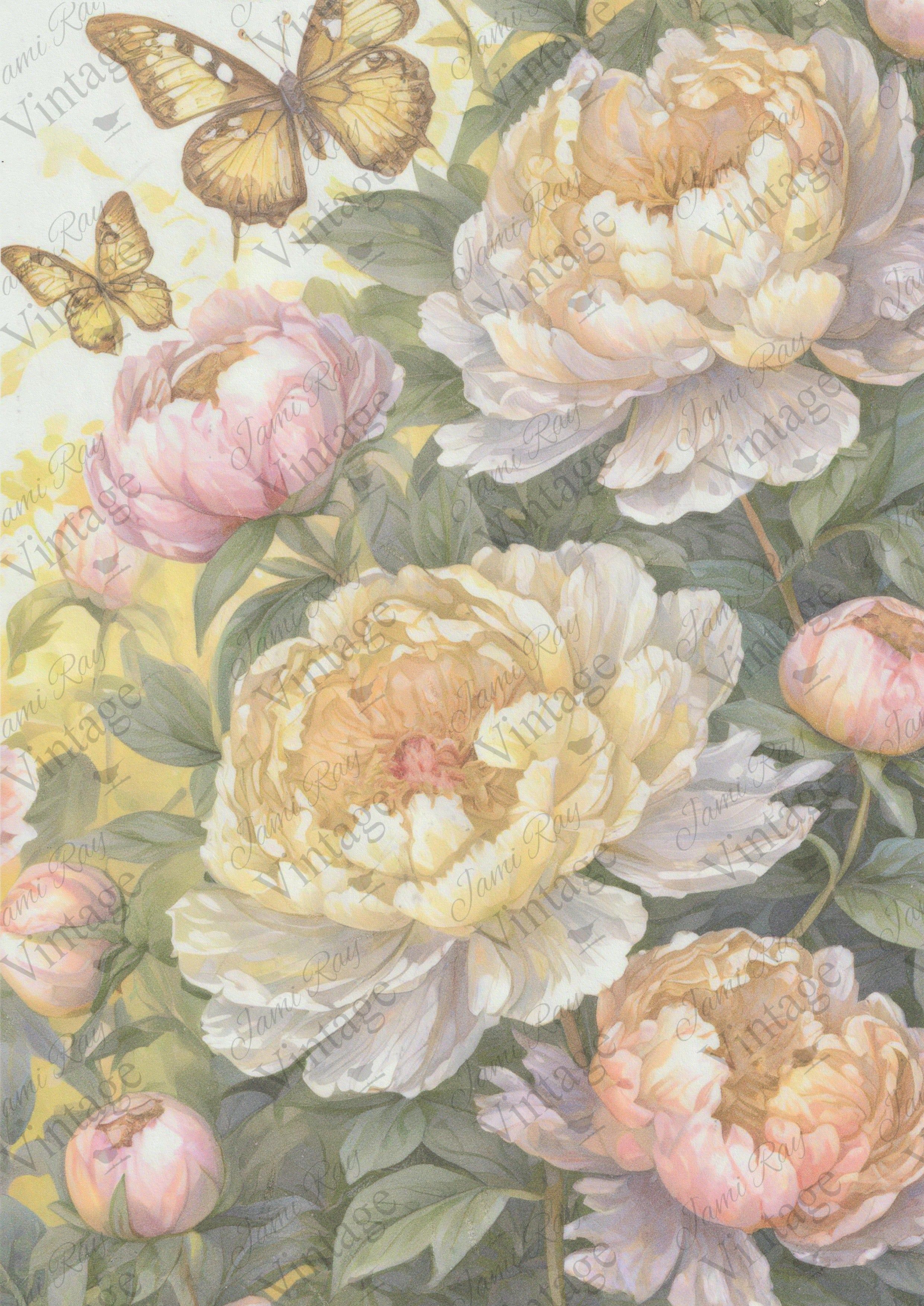 JRV Rice Paper A4 - Peony Butterfly