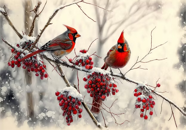 Reba Rose Creations - Red Winter Cardinals