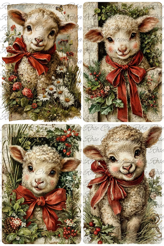 Reba Rose Creations - 4 Square Christmas Highlander Lambs