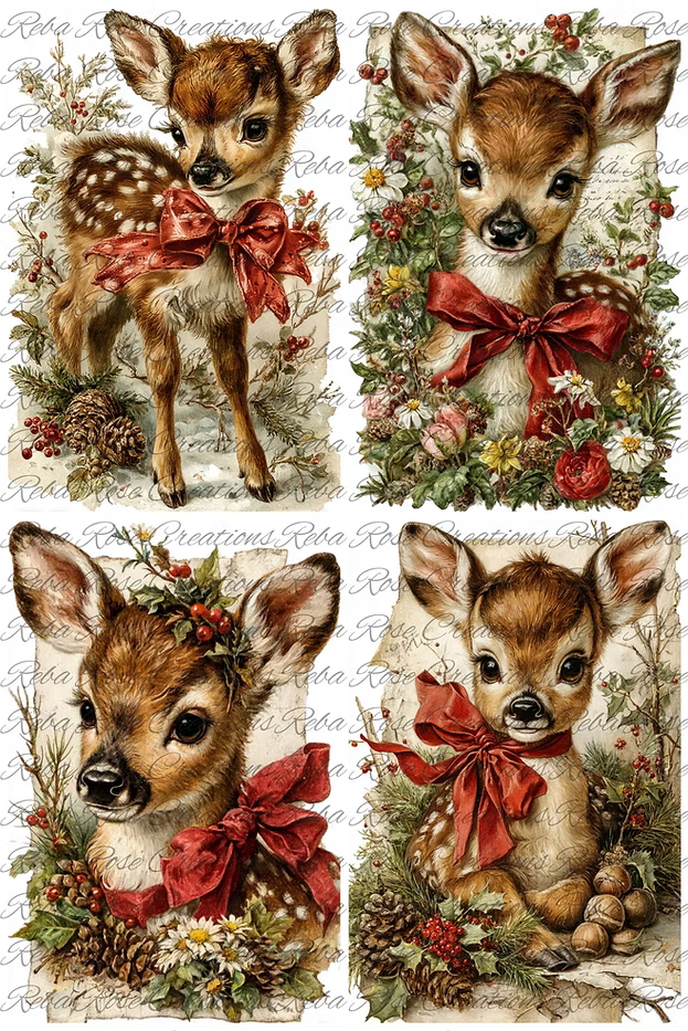 Reba Rose Creations - 4 Square Christmas Fawns