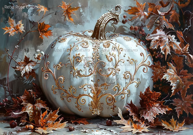 Reba Rose Creations - White Scroll Pumpkin