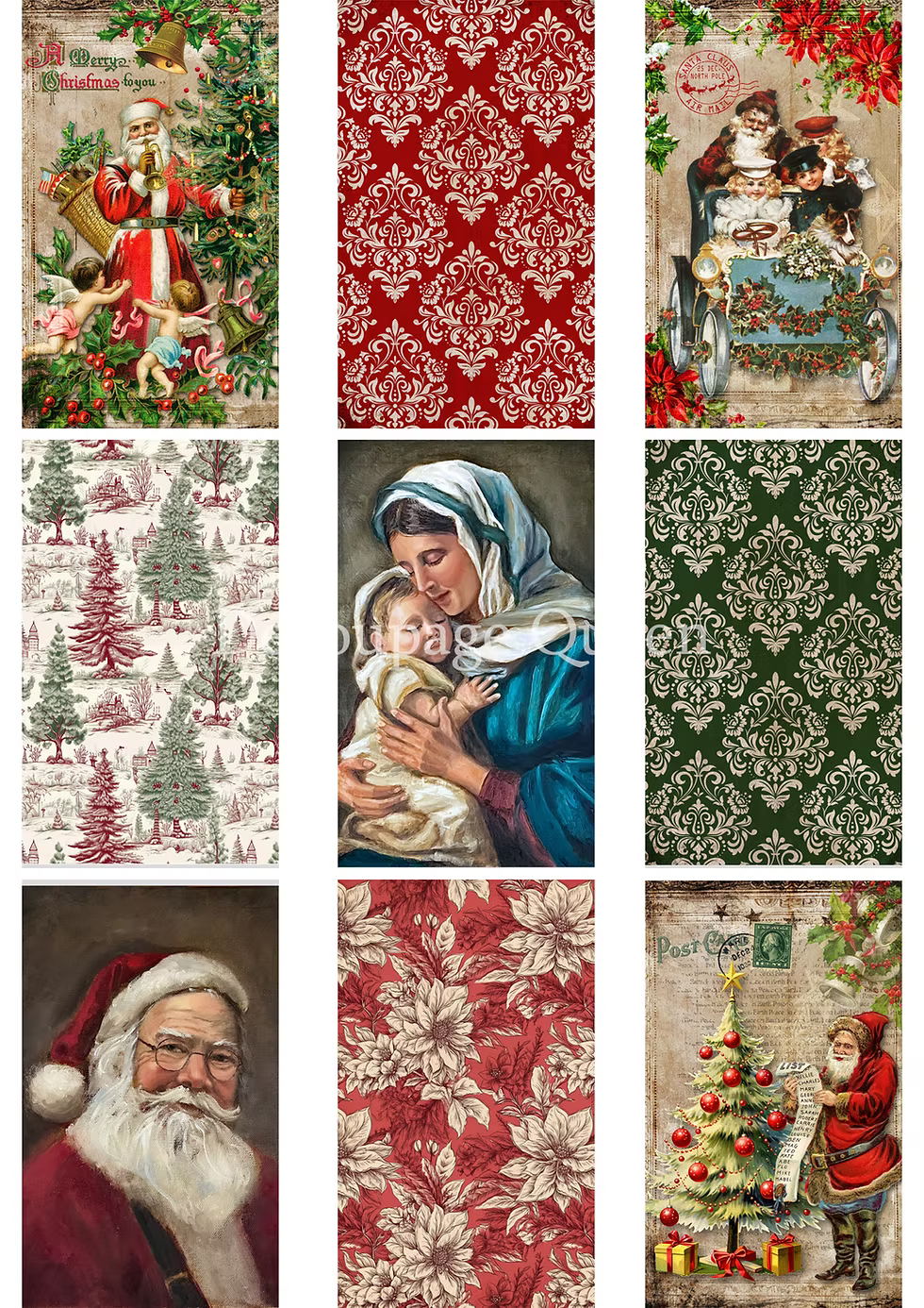 Decoupage Queen Rice Paper A4 - Christmas 9 Pack
