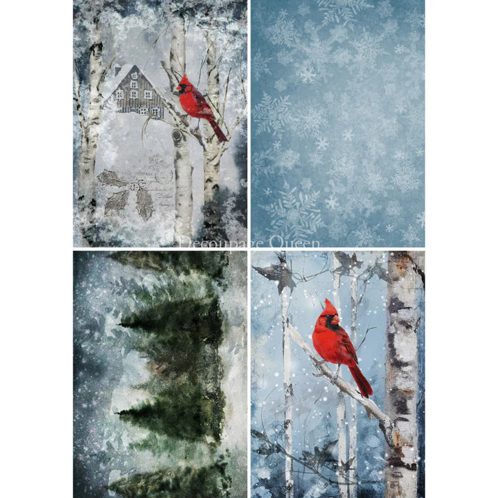 Decoupage Queen Rice Paper A4 - Cardinals 4 Pack