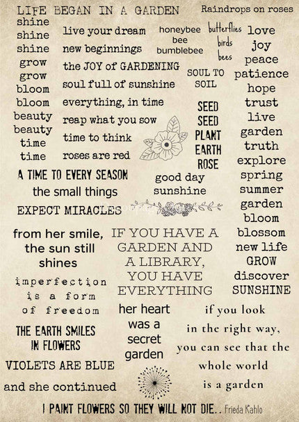 Decoupage Queen Rice Paper A4 - Ellen J Goods - Garden Words