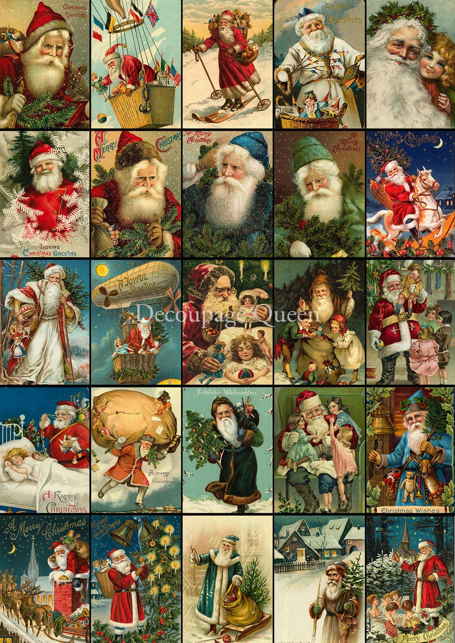 Decoupage Queen Rice Paper A4 - Advent Santas