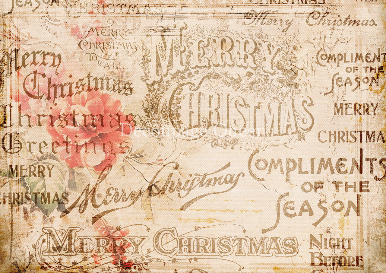 Decoupage Queen Rice Paper A4 - Compliments of the Season