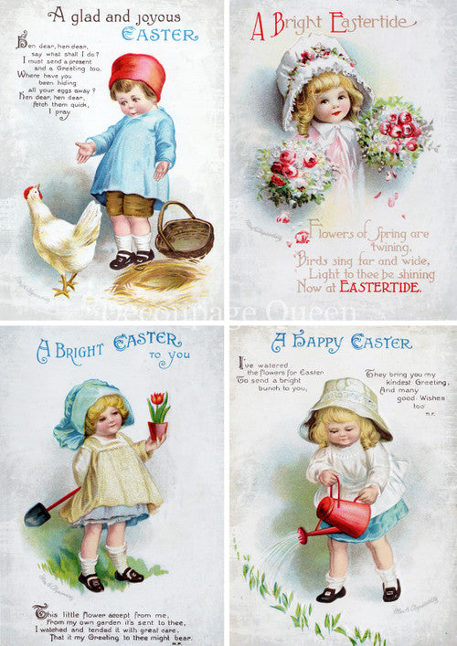 Decoupage Queen Rice Paper A4 - Vintage Eastertide Four Pack