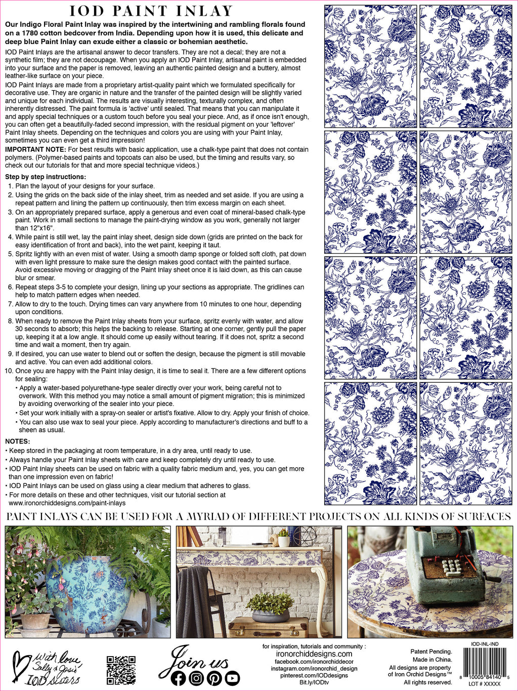 IOD Paint Inlay - Indigo Floral
