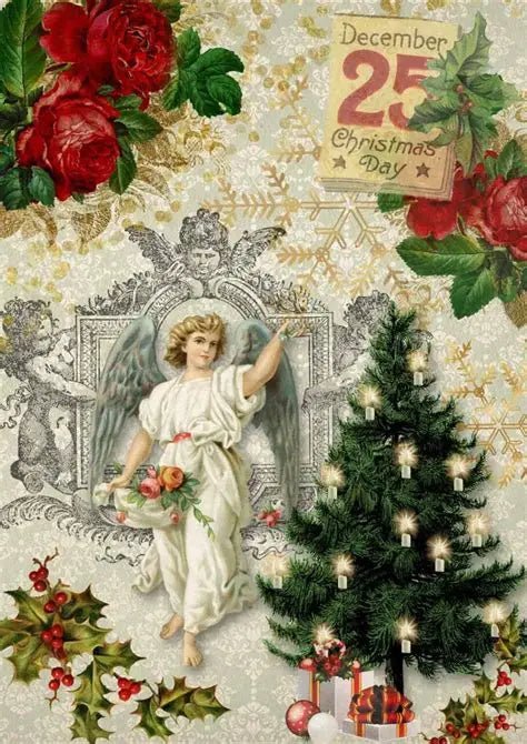 Decoupage Queen Rice Paper A4 - Christmas Angel with Tree