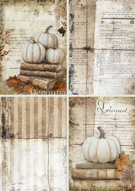 Decoupage Queen Rice Paper A4 - Cottage Pumpkins Four Pack