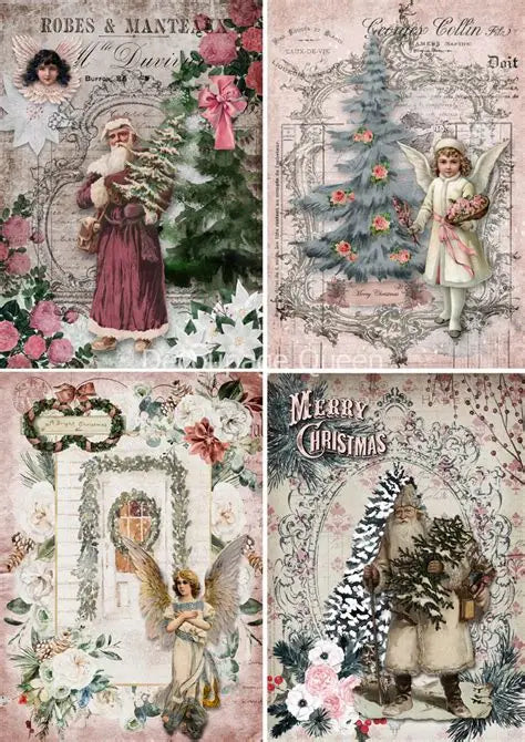 Decoupage Queen Rice Paper A4 - Shabby Christmas 4 Pack