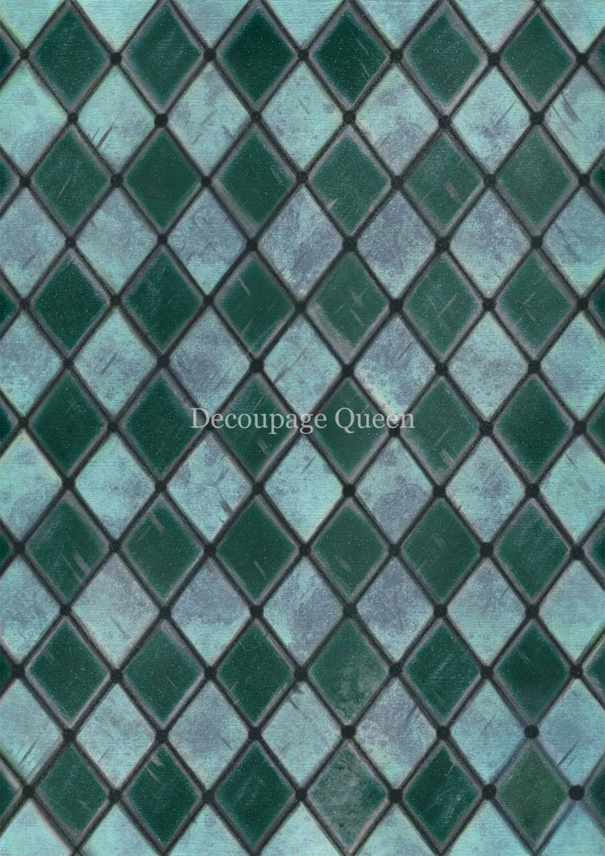 Decoupage Queen Rice Paper A4 - Teal Handpainted Harlequin