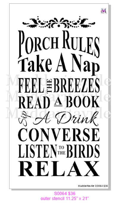 Muddaritaville Stencil - Porch Rules