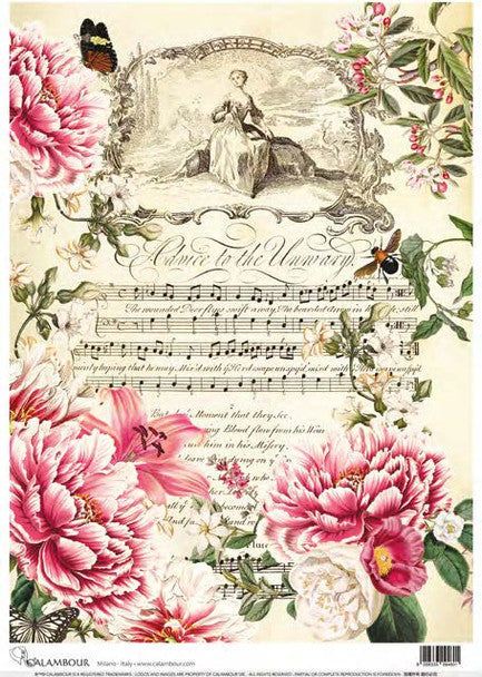 Decoupage Queen Rice Paper A4 - Calambour Advice to the Unwary Floral Symphony