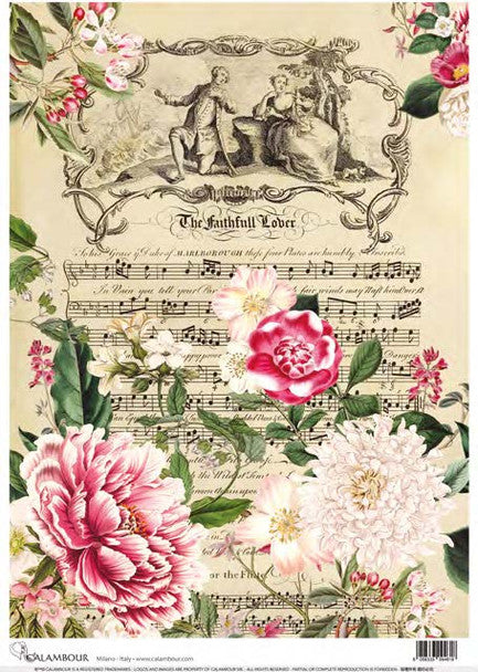 Decoupage Queen Rice Paper A4 - Calambour The Faithful Lover Floral Symphony