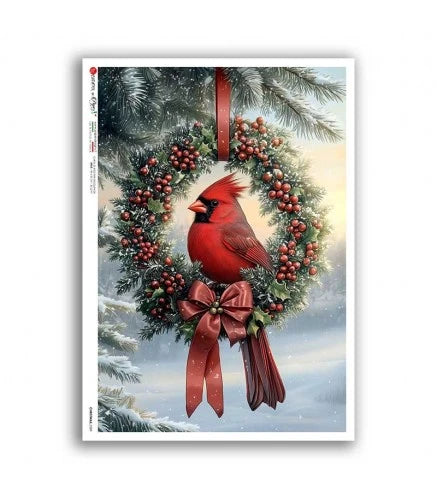 Decoupage Queen Rice Paper A4 - Cardinal Wreath
