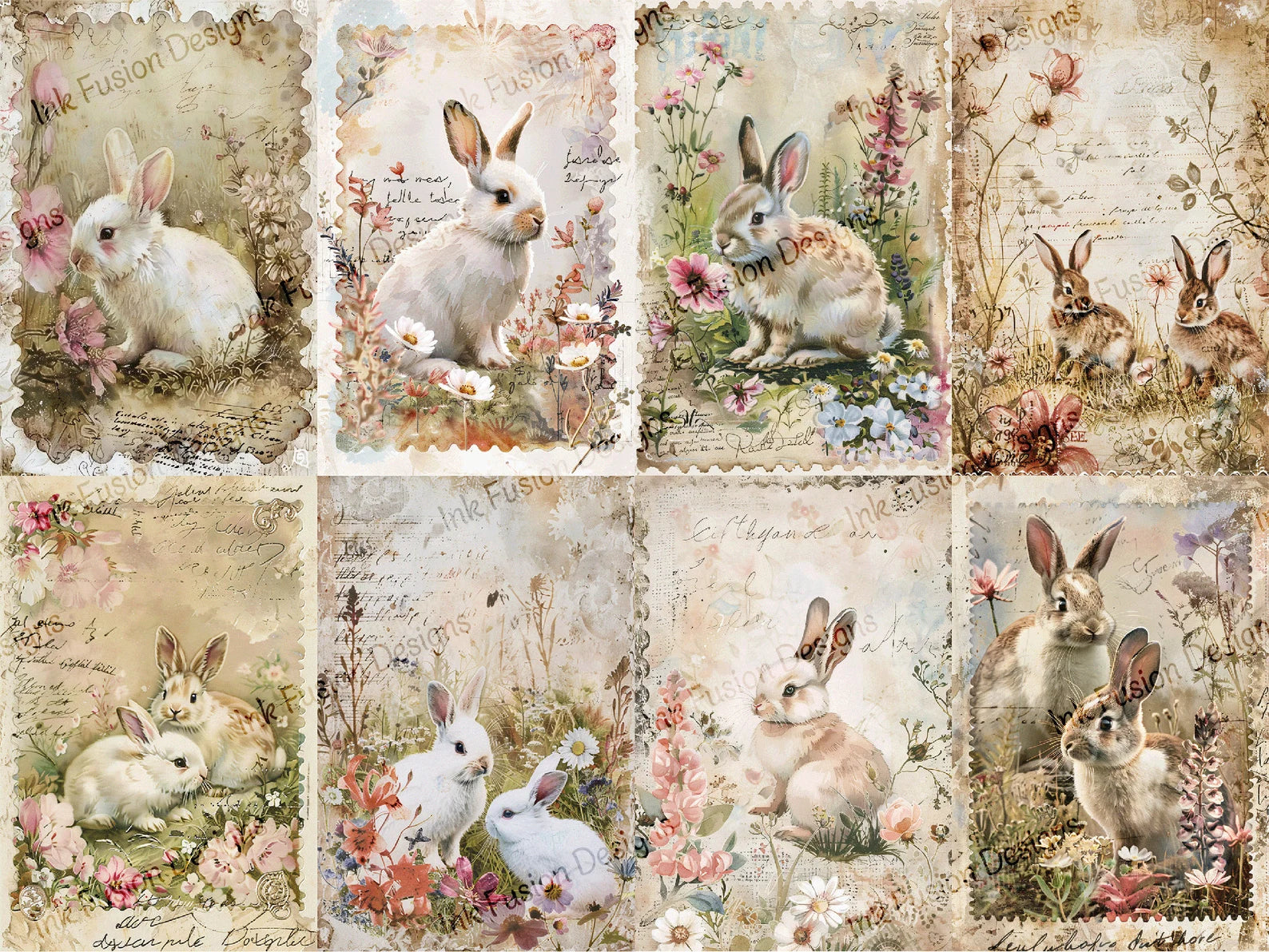 Ink Fusion Decoupage Rice Paper A4 - Springtime Bunny
