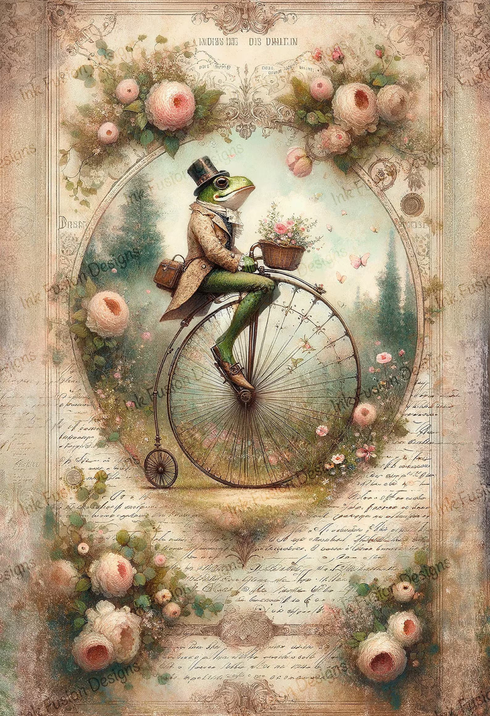 Ink Fusion Decoupage Rice Paper A4 - The Pedaling Aristo Frog