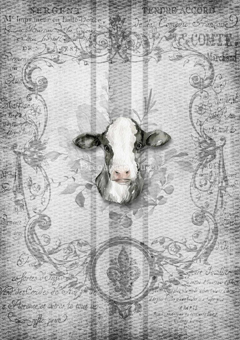 Decoupage Queen Rice Paper A4 - Spring Grain Sack Cow