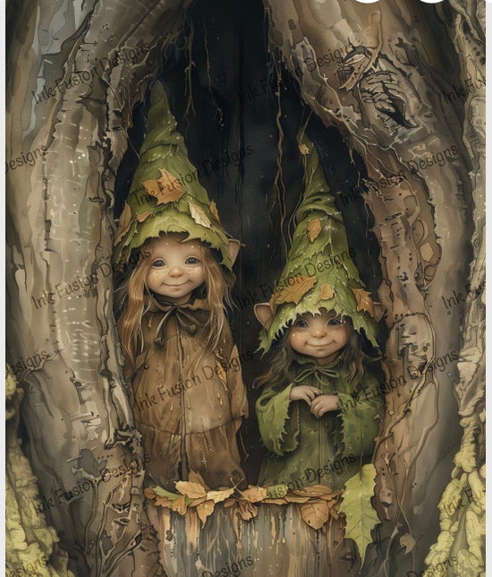 Ink Fusion Decoupage Rice Paper A4 - Ava and Mya Woodland Elf Sisters